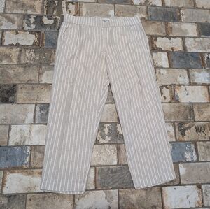 Sonoma Women's Large Beige/Gray White Striped Linen Cotton Pants